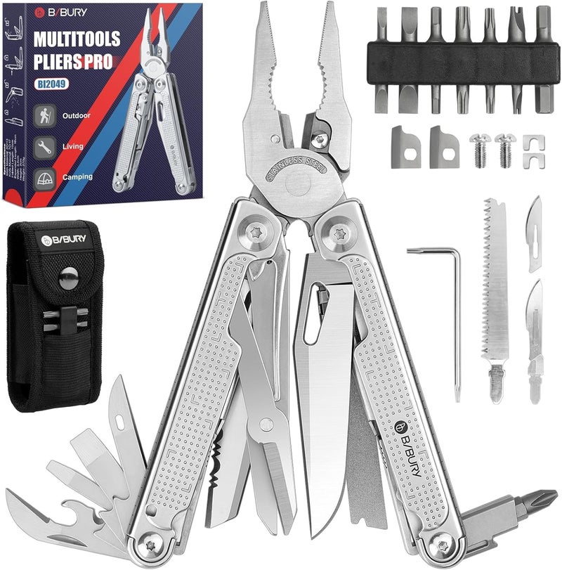 بيبوري BIBURY Multitools Pliers Pro BI2049 كماشة متعددة الأدوات قابلة للطي مع قواطع أسلاك شفرة منشار كبيرة مطورة متعددة الأدوات مع مقص ومفك البراغي مجموعة مثالية للتخييم في الهواء الطلق وإصلاح البقاء على قيد الحياة - Image 1